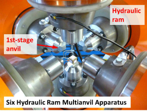 Six hydraulic ram multianvil apparatus (at Bayerisches Geoinstitut)